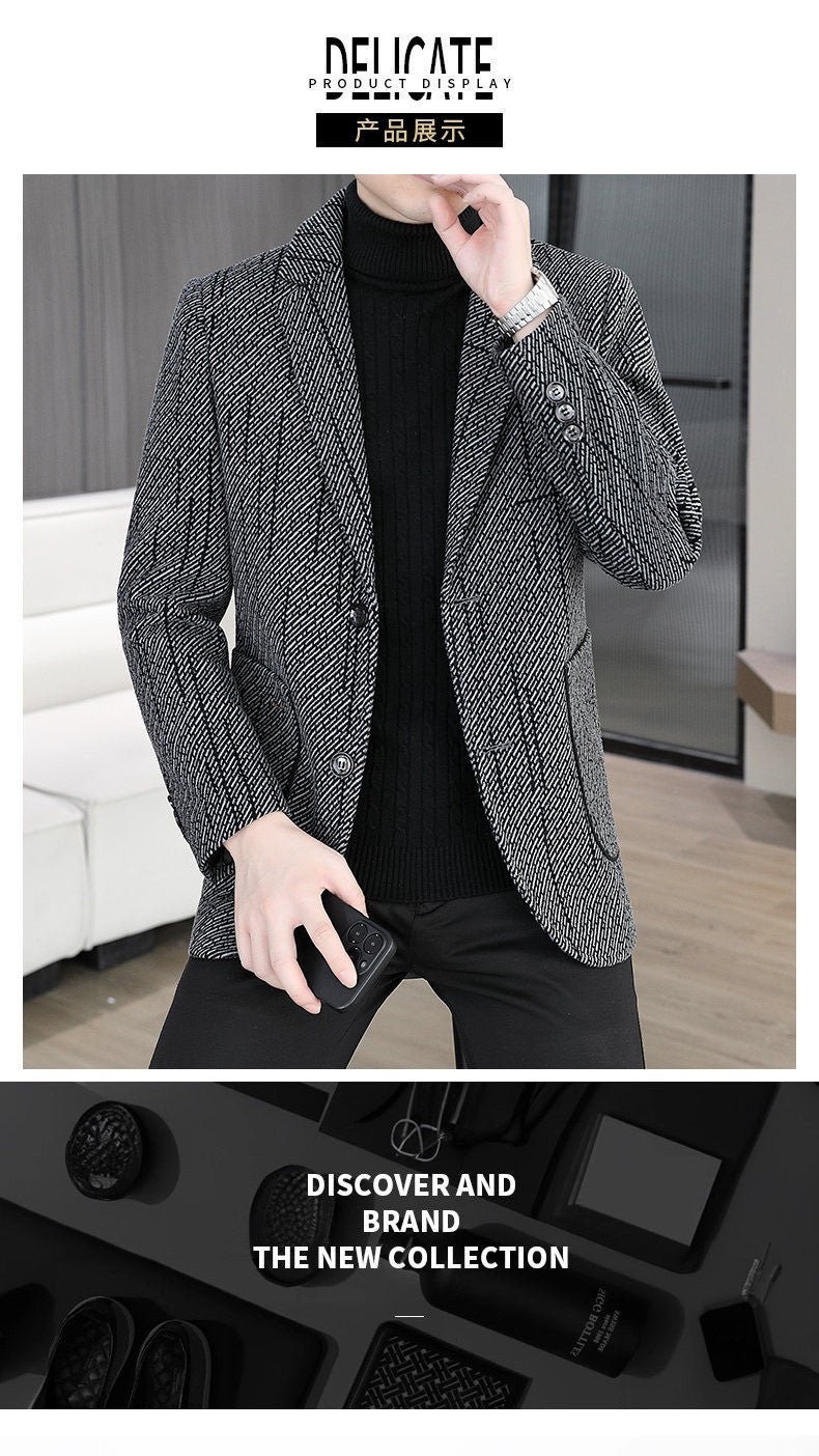 2026 Men's Striped Embroidered Casual Wool  blazer