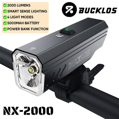 BUCKLOS 1000/1500/2000LM Bike Headlight Smart Sensor Aluminum Alloy Bicycle Front Light IPX5 Waterproof Rechargeable Bike Lamp