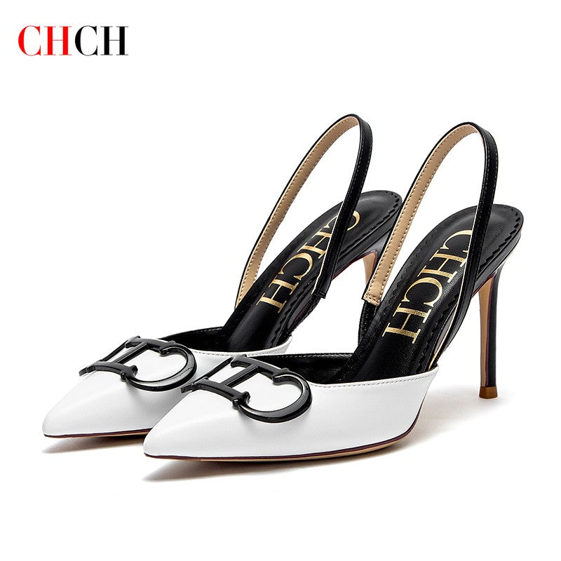 CHCH Salto Alto Feminino 2025 Ponta Fina Destiny Bico Fechado Salto com Tiras Sapatos de Festa Casamento Sexy 9cm