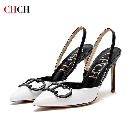 CHCH Salto Alto Feminino 2025 Ponta Fina Destiny Bico Fechado Salto com Tiras Sapatos de Festa Casamento Sexy 9cm