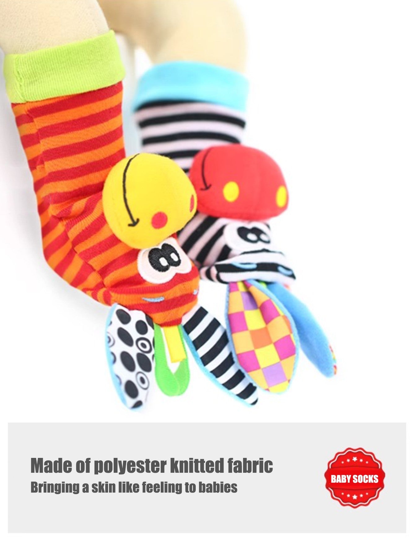 Conjunto com 4 peças de chocalhos de pulso e meias para bebês 0-12 meses, meninos e meninas, brinquedos educativos para o desenvolvimento inicial, presentes sensoriais fofos para bebês