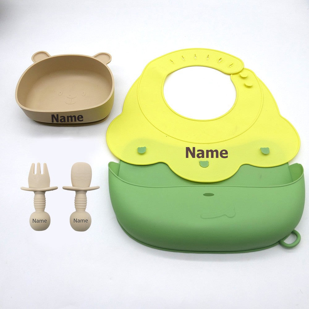 Silicone Bib & Tableware Set Waterproof & Easy to Clean Free Name Engraving Creative Gifts Customized for Babies