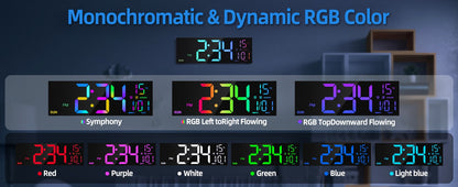 16.2'' Large Digital Wall Clock with Remote Control Big LED/Dual Alarm/8 RGB Colors Digital Alarm Clock Electronic Watch