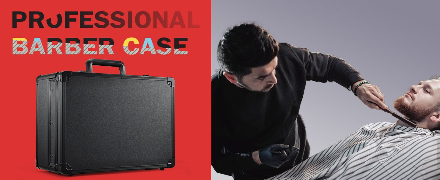 Barber Case with Sliding Tray, Profesional Barbers Briefcase Tool Case for Clippers and Hair Scissors Supplies Travel Suitcase