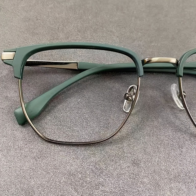 Retro Stylish Men's Half-Frame AC Lens Glasses - Sleek Iron Alloy Frame, Lightweight & Durable, Perfect for Casual or Formal