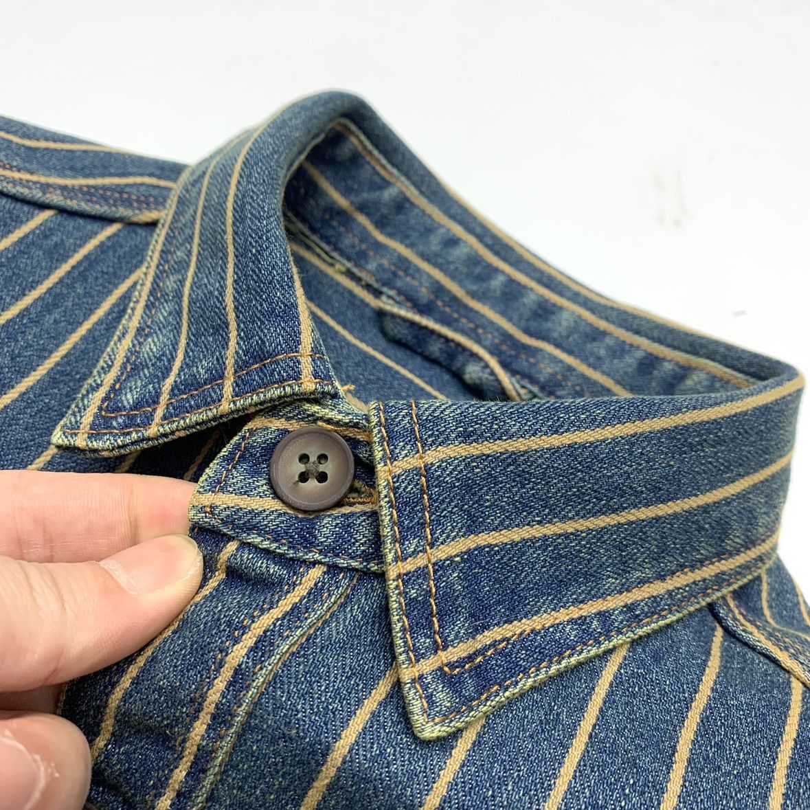 Heavy wash to make old striped shirt men's heavy chunky cargo denim jacket Autumn vintage Amei khaki coat