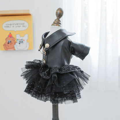 Roupa de Luxo para Cães Roupa de Princesa em Couro Preto Impermeável Outono Inverno para Cães Pequenos e Grandes Menina Menino Casaco XS XL Trajes Elegantes