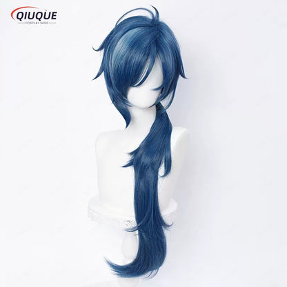 High Quality Game Impact Kaeya Cosplay Wig 80cm Long Ink Blue Heat Resistant Synthetic Hair Anime Cosplay Wigs + Wig Cap