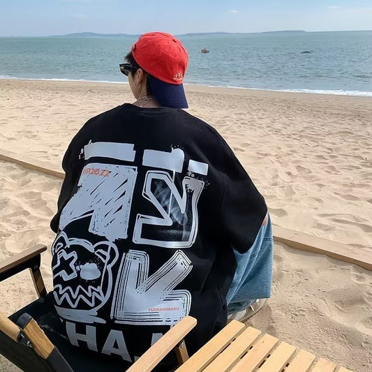 M-8xL Spring Men's T-shirt Short Sleeve Cartoon Graffiti Print Male Female Alphabet