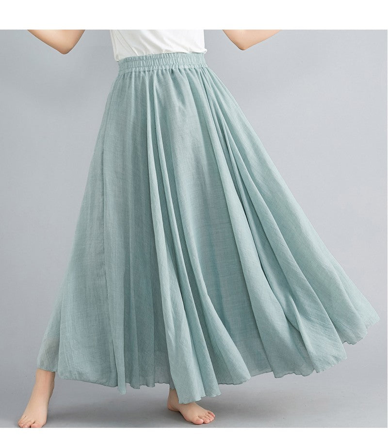 Fashion Solid Cotton Linen Women Skirts Maxi Elegant Harajuku Saia Casual Loose Long Skirt Ladies Clothes Faldas Ropa Mujer