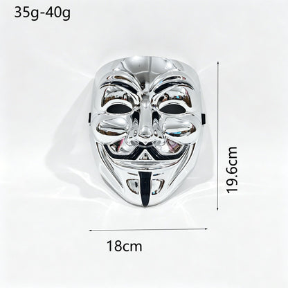 2pcs Metallic Gold & Silver Full Face Mask Set Anonymous Style Adjustable Strap Masquerade Halloween Cosplay Costume
