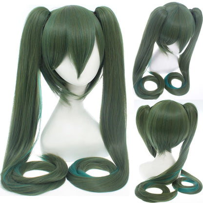 120CM Long Synthetic Hair Clips 2 Ponytails Lolita Green Pink Heat Resistant Party Wigs Synthetic Hair Hatsune Miku Wig Cosplay