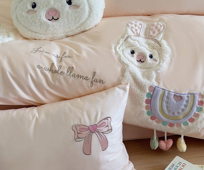 cute cartoon alpaca bedding set single double teen,twin full queen king cotton home textile flat sheet pillow case quilt cover