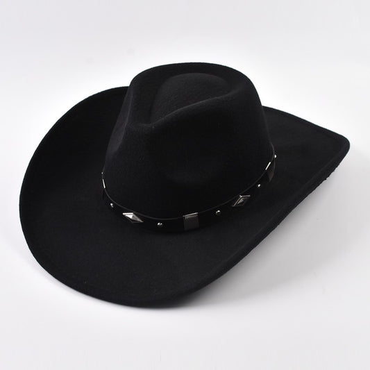 Winter Big Brim Western Cowboy Hat  Belt Decor Jazz Fedora Hats Retro Gentleman Lady Jazz Cowgirl Cap Church Sombrero Caps