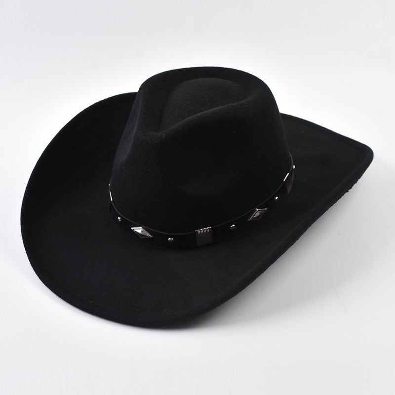 Winter Big Brim Western Cowboy Hat  Belt Decor Jazz Fedora Hats Retro Gentleman Lady Jazz Cowgirl Cap Church Sombrero Caps