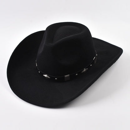 Winter Big Brim Western Cowboy Hat  Belt Decor Jazz Fedora Hats Retro Gentleman Lady Jazz Cowgirl Cap Church Sombrero Caps