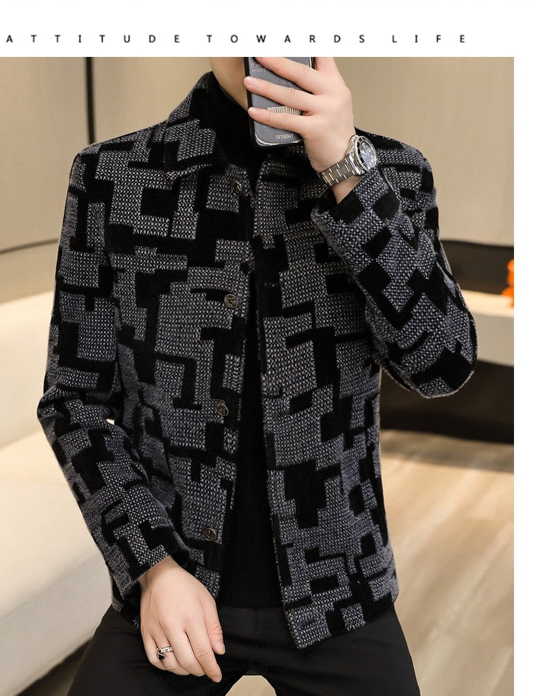 Winter Thicken Warm Wool Blends Jacket Men Fashion Plaid Casual Coat Slim Lapel Streetwear Overcoat Social Men Clothing 2022