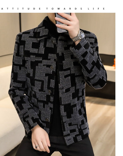 Winter Thicken Warm Wool Blends Jacket Men Fashion Plaid Casual Coat Slim Lapel Streetwear Overcoat Social Men Clothing 2022