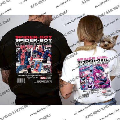 Summer New Cartoon Spider-Man & Spider Ghost Printed Couples T-shirt For Men Women Short Sleeve Cotton Tees Casual Fashion Tops
