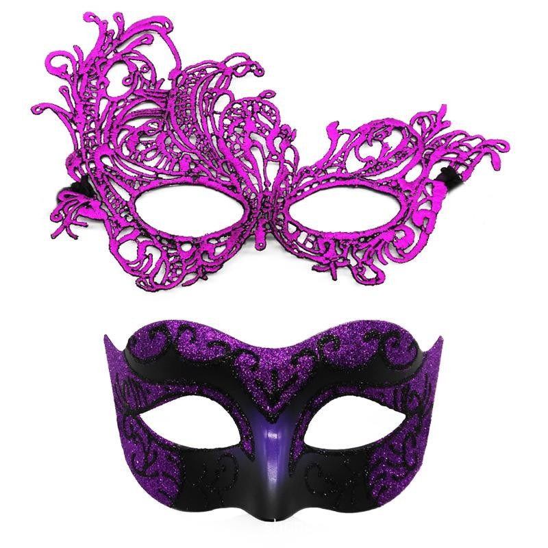 Set of 2, Couple's Elegant Black Lace Masquerade Masks for Costume Parties
