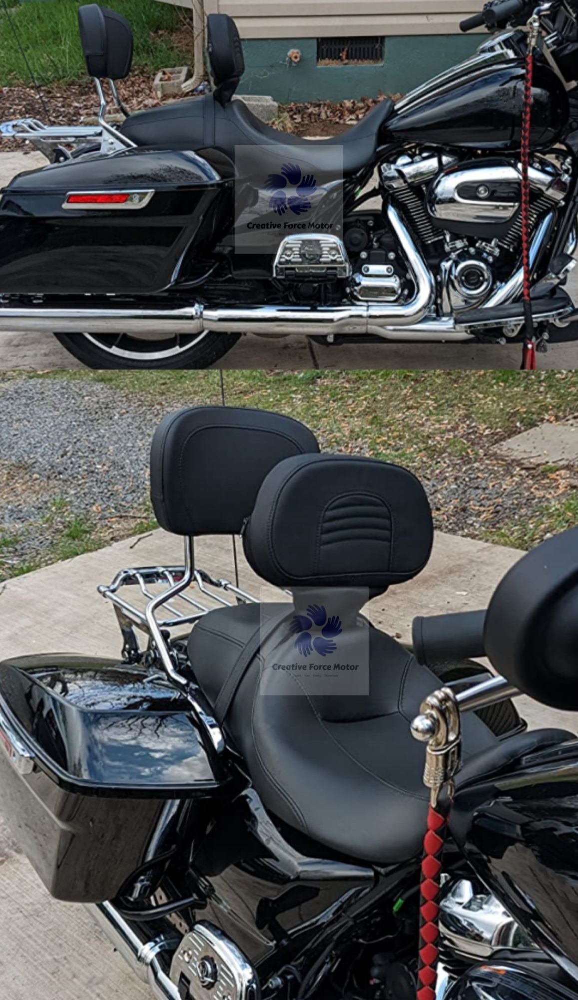 Almofada Encosto de Piloto Ajustável para Motocicleta com Suporte de Montagem para Harley Touring CVO Road King Electra Street Glide FLTRX 09-24