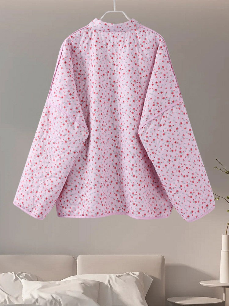 Floral Printed Women's Cardigan Cute Lace up Pink Women Coat Casual Loose Autumn Warm Coats Fashion New Ladies Coats Outerwear