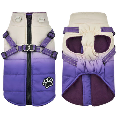 Jaqueta para Cães de Estimação com Arnês Inverno Quente Zíper nas Costas Casacos para Cães Pequenos, Médios e Grandes Roupas Refletivas Corta-vento Grossas