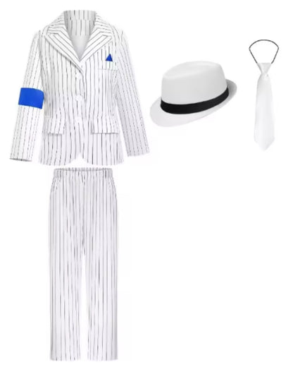Jackson Performance Cosplay Suit White Striped Blazer Set Stage Show Iconic Bold Concert Tribute Look