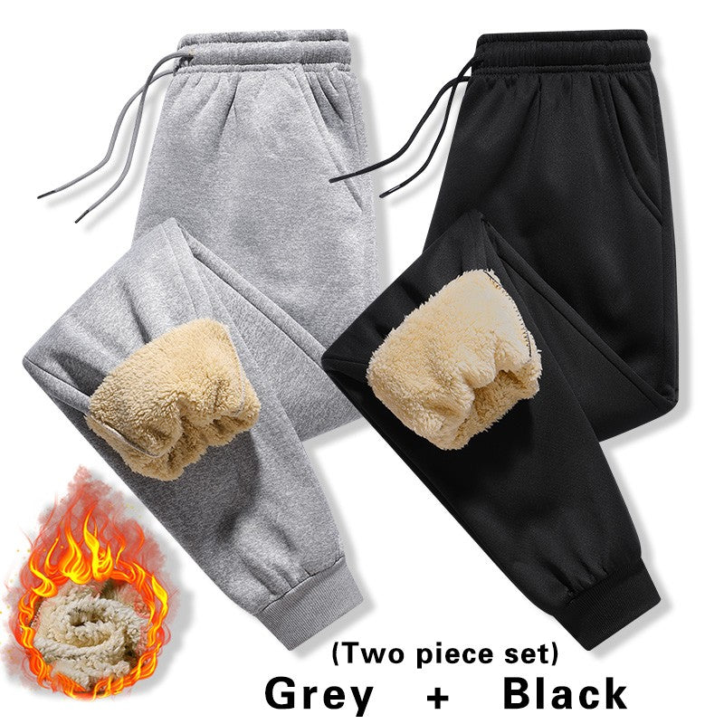 Calças masculinas para outono e inverno, forradas com lã para uso externo, calças casuais, calças de moletom esportivas quentes de lã de carneiro
