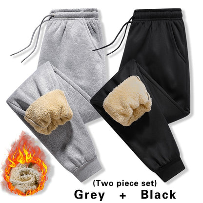 Calças masculinas para outono e inverno, forradas com lã para uso externo, calças casuais, calças de moletom esportivas quentes de lã de carneiro