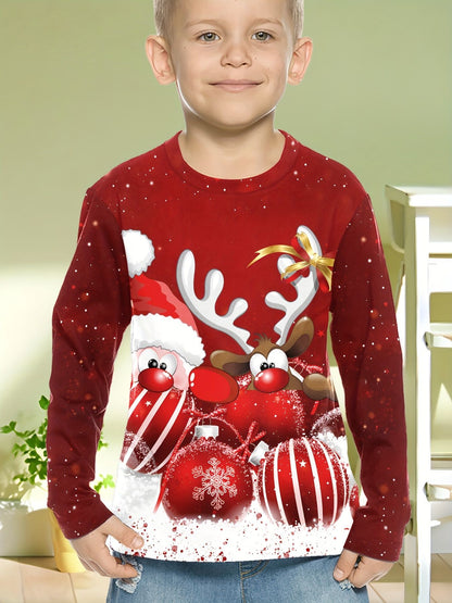 Children's Clothing Boys Tshirt Long Sleeve Santa Claus Print Children Spring Fall Clothes Stylish Christmas Party Girl Clothes