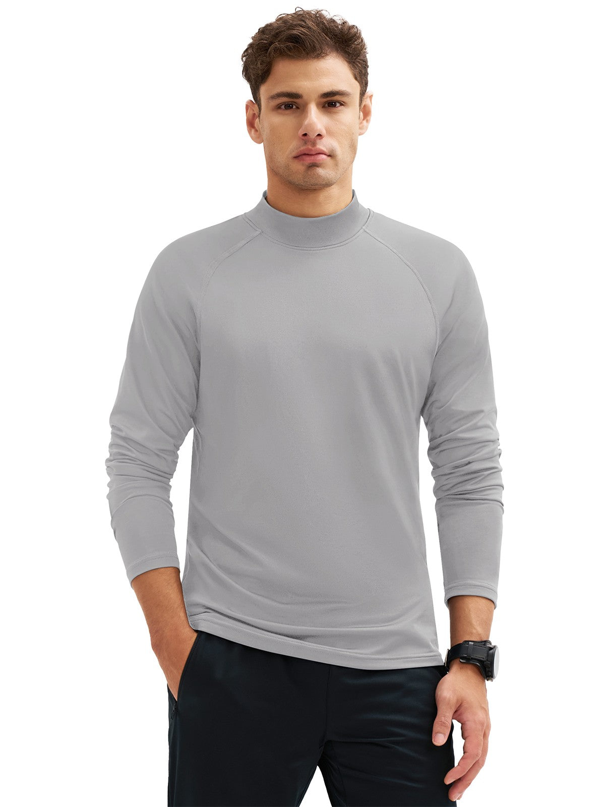 TACVASEN Mock Neck Thermal T-shirts Mens Micro-fleece Lined Long Sleeves Spring Athletic Workout Base Layer Pullover Tops Male