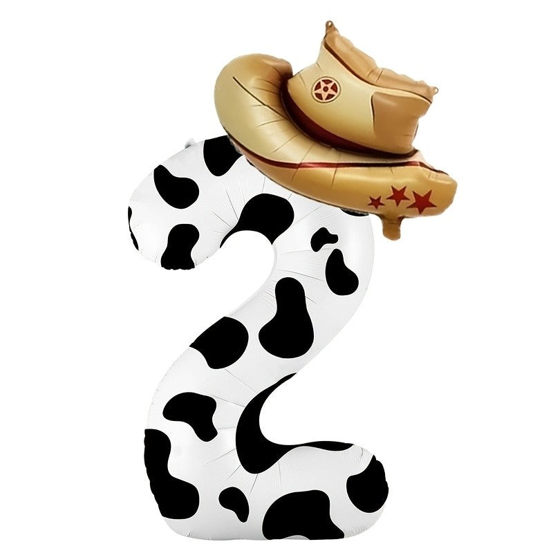 2pcs-40 inch 0-9 digital and hat balloon set, suitable for birthdays, farm themed parties, and New Year celebrations