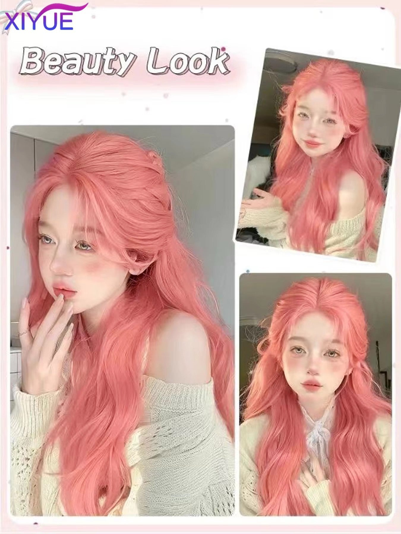 XIYUE orange pink wig Long Wavy Synthetic Wigs Middle Part Natural Wave Wig Heat Resistant Cosplay Party Daily Hair Wig for