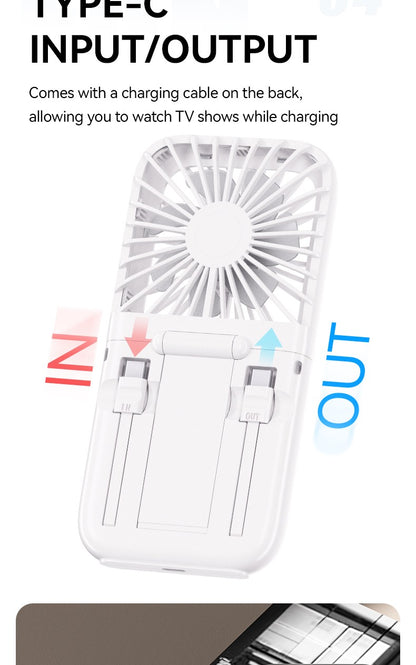 Folding Mini Cooling Air Fan Mobile Phone Holder Power Bank 3000mAh USB Rechargeable Cooling Handheld Desktop Fan with Lanyard