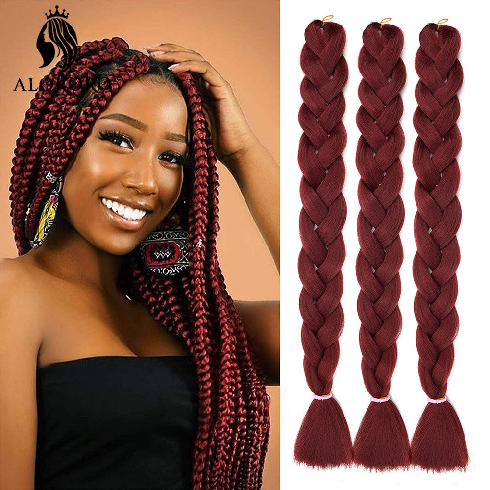 Cabelo Trançado Sintético Jumbo Alororo 82 polegadas Cabelo Falso Africano Fibra de Alta Temperatura Roxo Vermelho Extensões de Cabelo para Mulheres