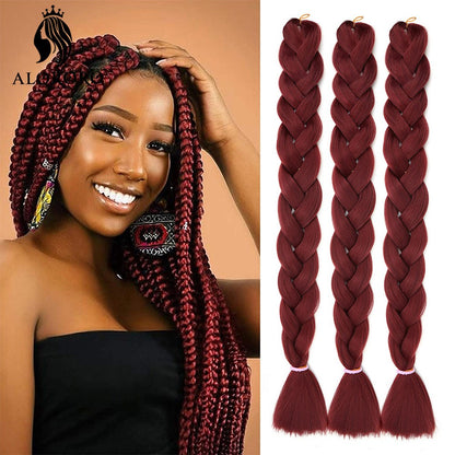 Cabelo Trançado Sintético Jumbo Alororo 82 polegadas Cabelo Falso Africano Fibra de Alta Temperatura Roxo Vermelho Extensões de Cabelo para Mulheres