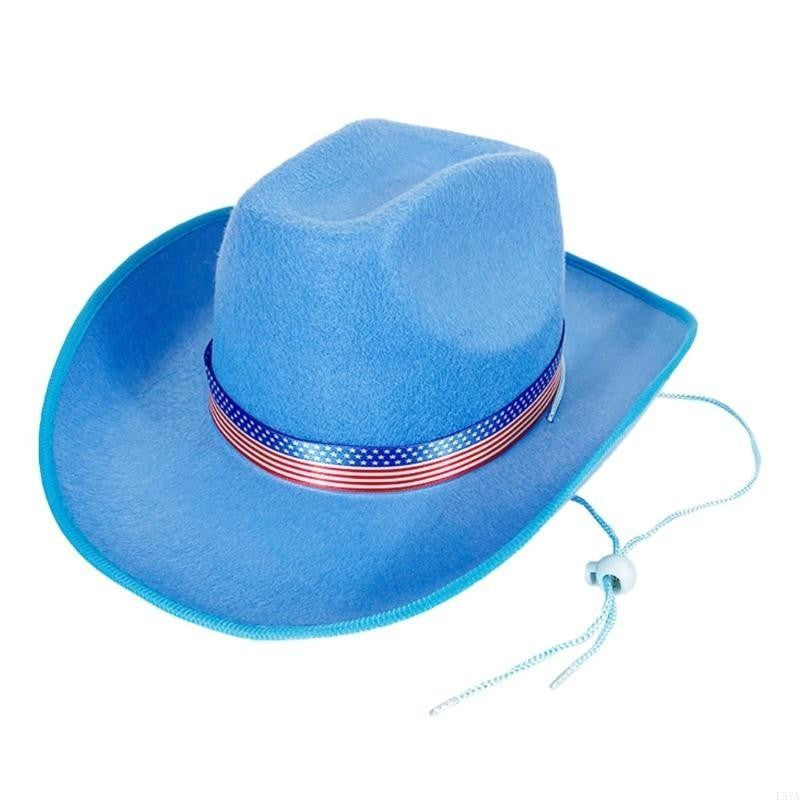 L5YA Elegant Homburg Hat with Unique Patriotic Band Flat Wide Brimmed Hat Surprise Gifts Headwear for Vacation Photo Props