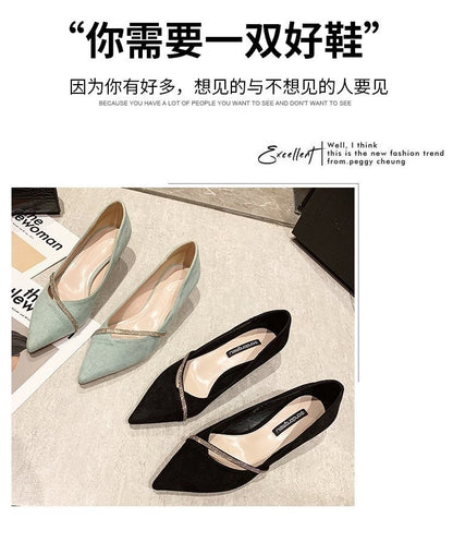 Four Seasons Women's Suede High Heels 2024 New Pointed Stiletto Fashion Sexy Black Wedding Shoes Office Lady Shoes