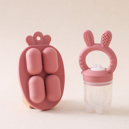 Silicone Baby Fruit Feeder With Cover Fruit Vegetable Food Supplement Bite Soother Nibbler Feeding Tableware Teething Pacifier