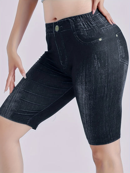 Women's Black Imitation Denim Shorts Slim Fit Leggings Casual Women's Leggings Comfortable Stretch Pants