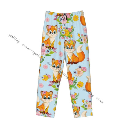 Men's Sleepwear Loose Sleep Pants Pajamas Cute Fox Background Long Lounge Bottoms Casual Homewear