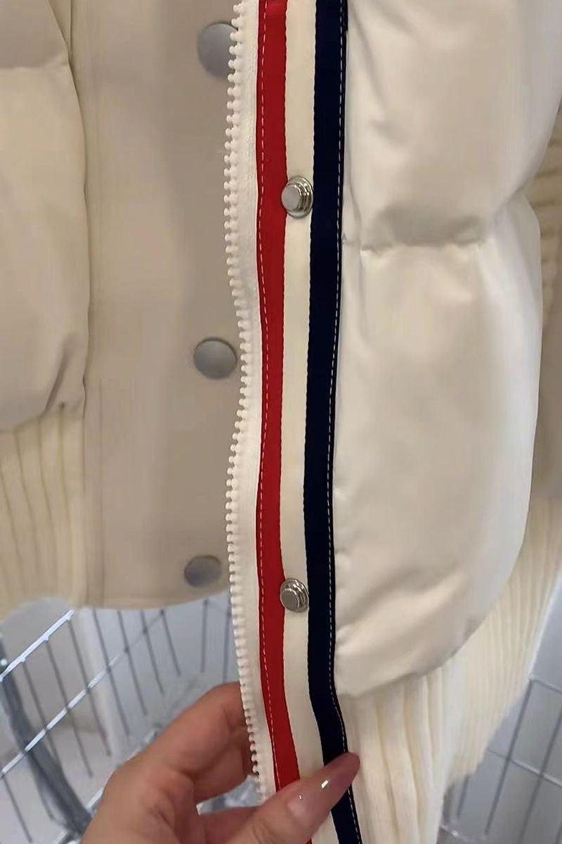 Little Women's Wear Knitted Stitching Coat Down Cotton-padded Short Female 2025 Winter Casual Jacket Loose Collar Thick Overwear