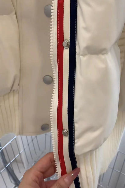 Little Women's Wear Knitted Stitching Coat Down Cotton-padded Short Female 2025 Winter Casual Jacket Loose Collar Thick Overwear