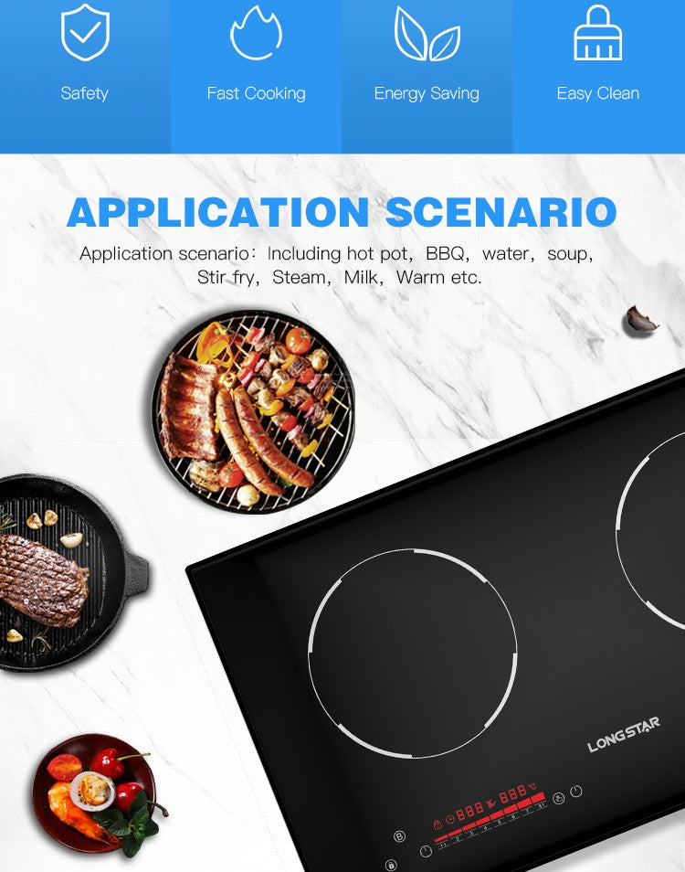 Factory 2025 New kitchen electric hob with Invisible Control Area double induction cooker ceramic plate 4400W induction cooker