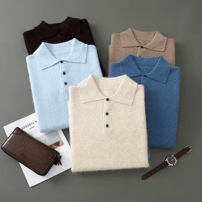 Autumn And Winter New Mink Cashmere Sweater Men's POLO Collar Thickened Loose Lapel Cashmere Long Sleeve Knit Bottoming Shirt