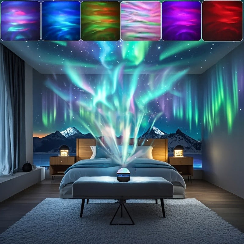 1pc Northern Lights LED Atmosphere Projector,7 Modes, Starry Rotation Projection,USB Powered,Remote Control,For Bedroom Decor