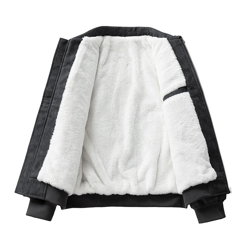 Jaqueta de Couro PU Masculina de Inverno, Grossa e Quente, Estilo Retrô, Gola Lapela, Casual, para Pesca ao Ar Livre, Tamanho Grande