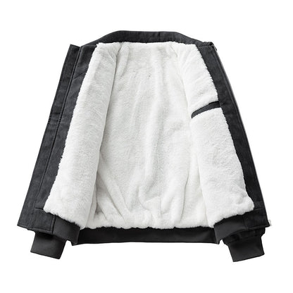 Jaqueta de Couro PU Masculina de Inverno, Grossa e Quente, Estilo Retrô, Gola Lapela, Casual, para Pesca ao Ar Livre, Tamanho Grande