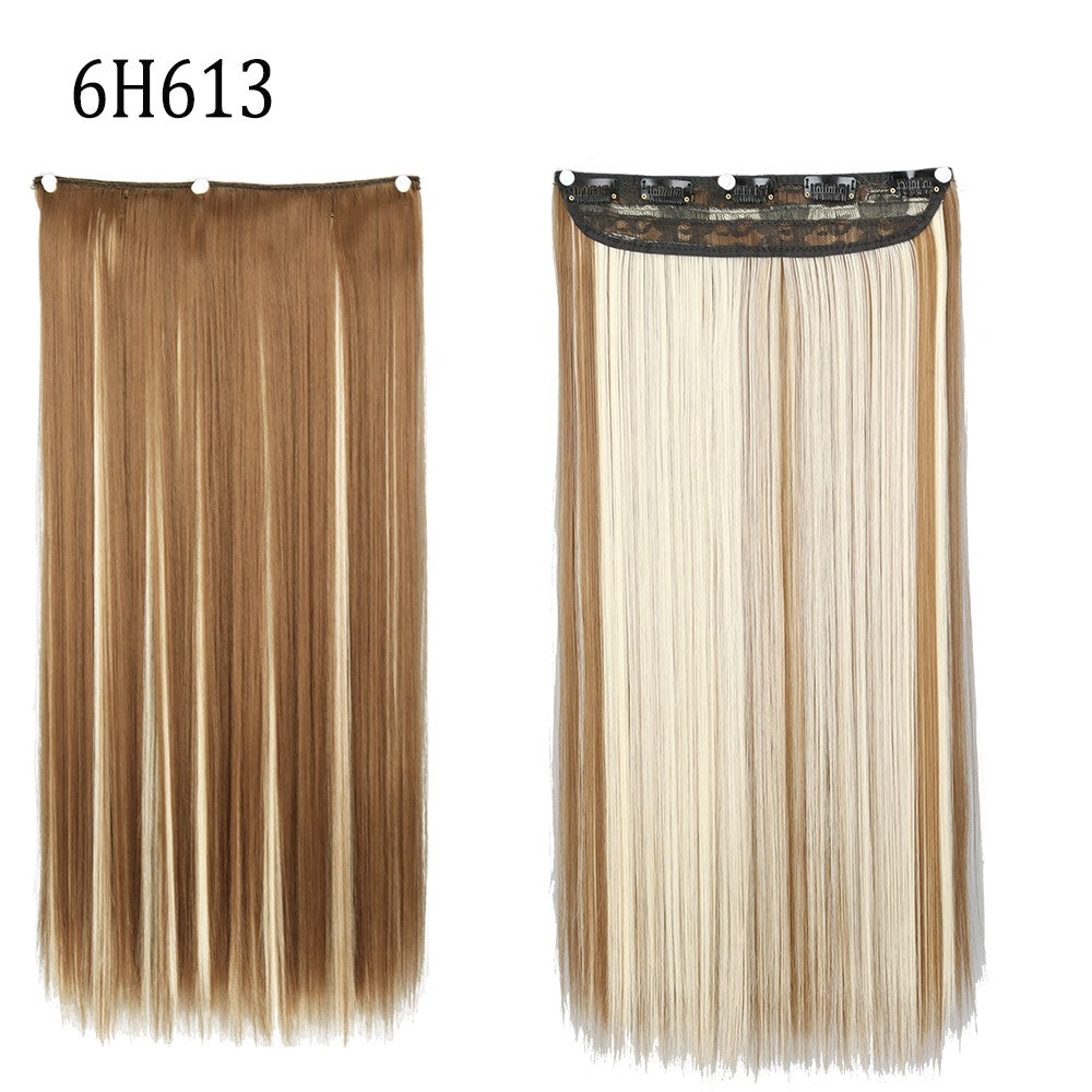 Apliques de Cabelo Sintético Liso Comprido de 5 Clipes 22'' Fibra de Alta Resistência ao Calor Preto Castanho Loiro